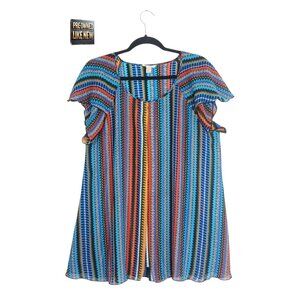 Est. 1946 Multicolor Stripe Blouse 14/16W Sheer Lined Flutter Sleeve Vibrant